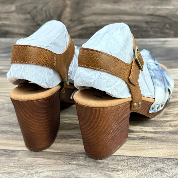 NIB Korks Kork Ease Natalia 7M Knot Clog Sandal Tan Blue Denim PU Tye Dye Combo - Picture 7 of 9